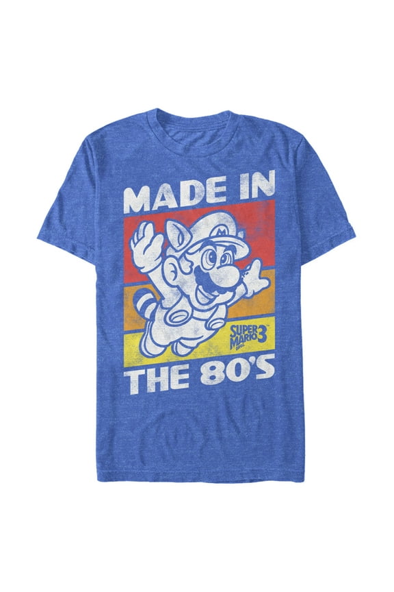 Men's Nintendo Raccoon Mario Made in the 80's Graphic Tee Royal Blue Heather Small 