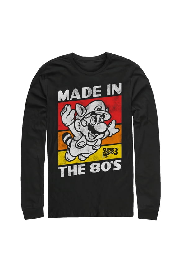 Men's Nintendo Raccoon Mario Made in the 80's Long Sleeve Shirt Black Large