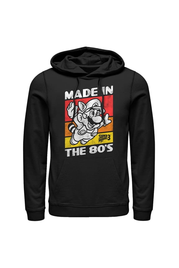 Men's Nintendo Raccoon Mario Made in the 80's  Pull Over Hoodie Black 3X Large