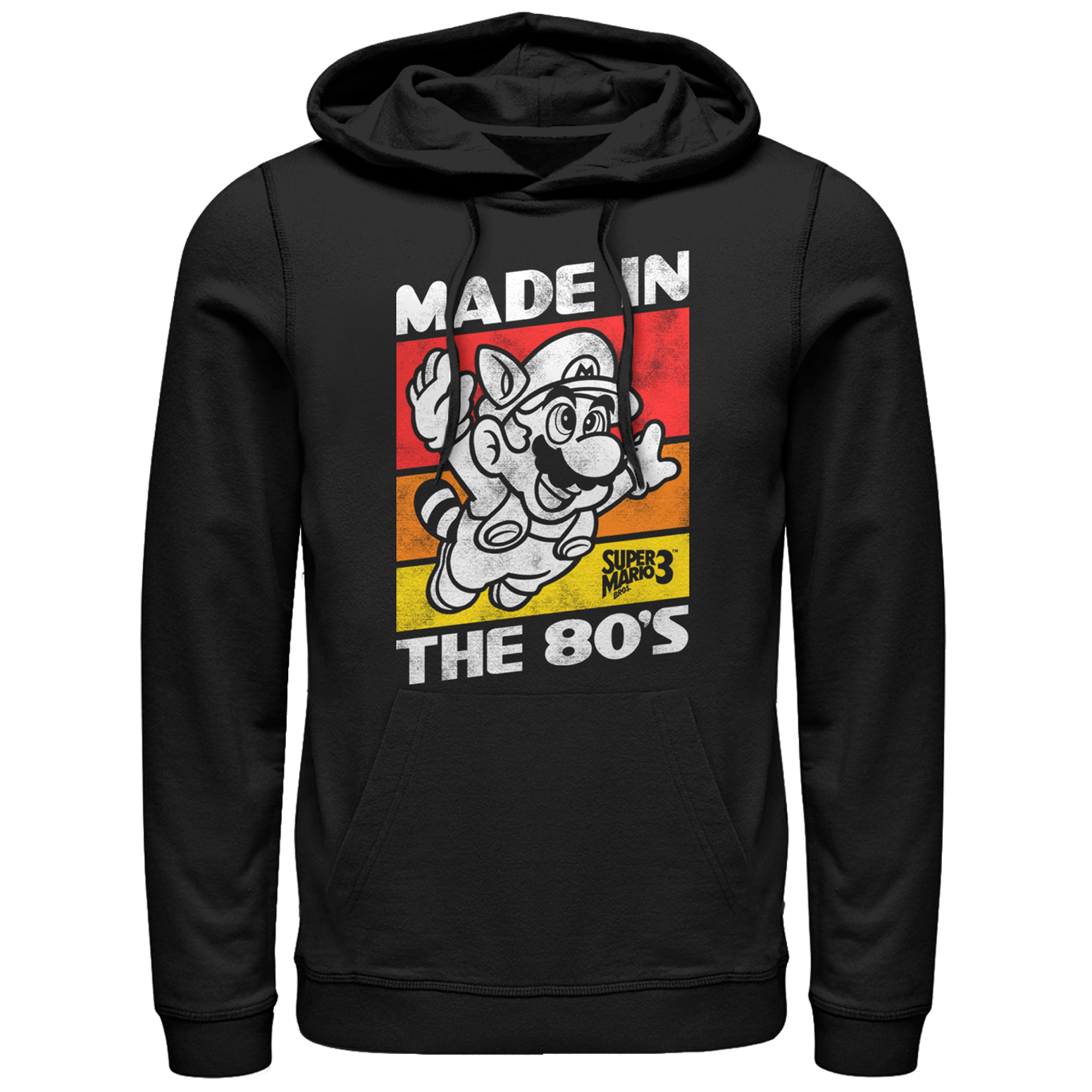 Men's Nintendo Raccoon Mario Made in the 80's  Pull Over Hoodie Black Small - image 1 of 4