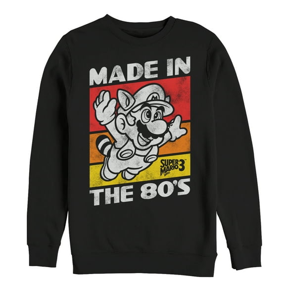 Men's Nintendo Raccoon Mario Made in the 80's  Sweatshirt Black 2X Large