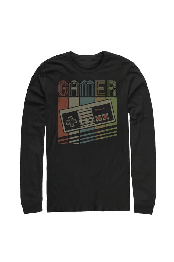 Men's Nintendo Retro NES Gamer Controller Long Sleeve Shirt Black Large