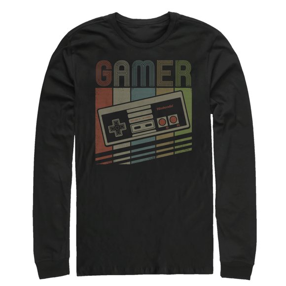 Men's Nintendo Retro NES Gamer Controller  Long Sleeve Shirt Black Small