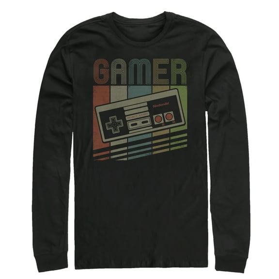 Men's Nintendo Retro NES Gamer Controller  Long Sleeve Shirt Black X Large