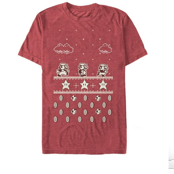 Men's Nintendo Retro Pixelated Super Mario Screen  Graphic Tee Red Heather Small