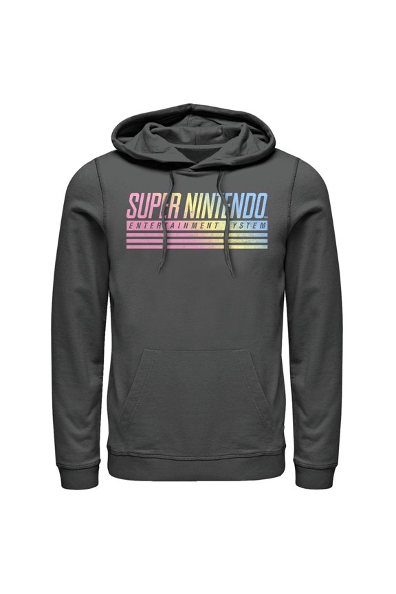 Men's Nintendo Retro SNES Logo Pull Over Hoodie Charcoal Heather Large