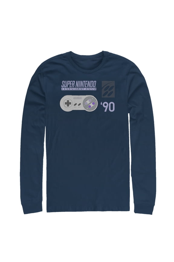 Men's Nintendo SNES Controller '90 Long Sleeve Shirt Navy Blue Small
