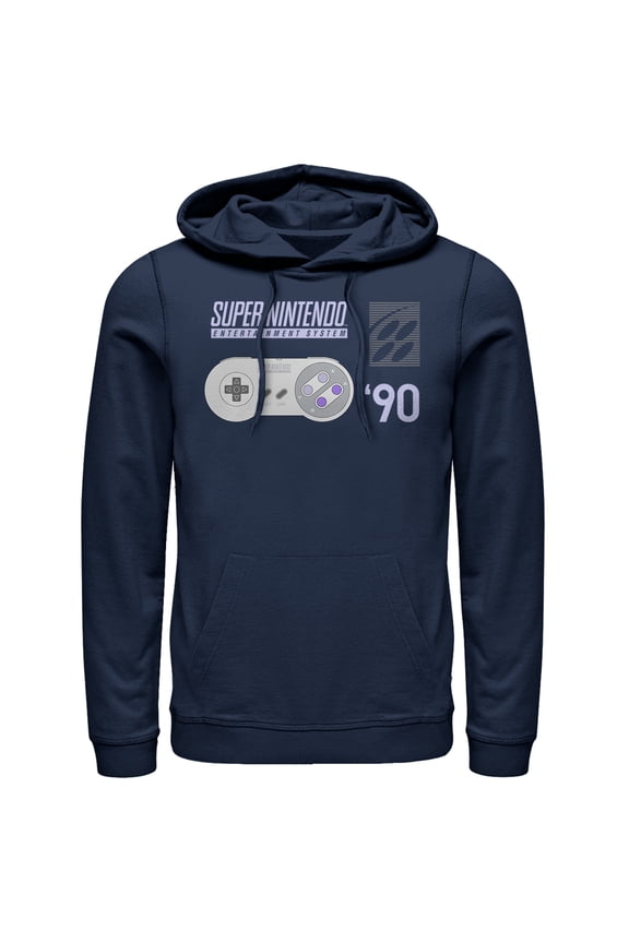 Men's Nintendo SNES Controller '90  Pull Over Hoodie Navy Blue Large