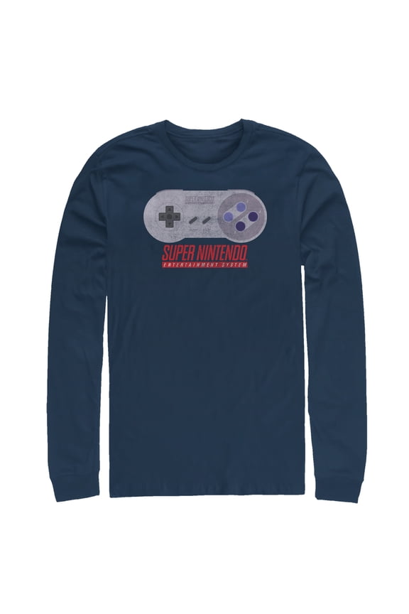 Men's Nintendo SNES Controller Long Sleeve Shirt Navy Blue Large