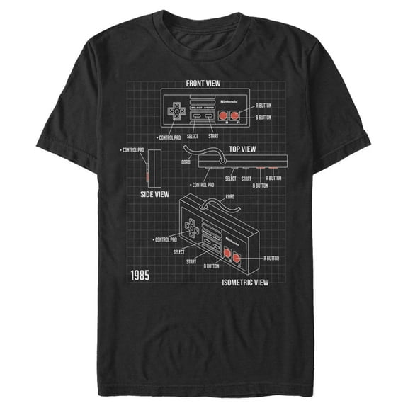 Men's Nintendo Schematic NES Controller Graphic Tee Black Small