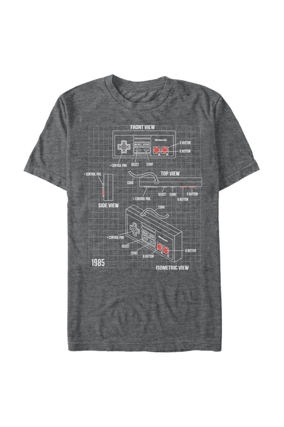 Men's Nintendo Schematic NES Controller Graphic Tee Charcoal Heather Large