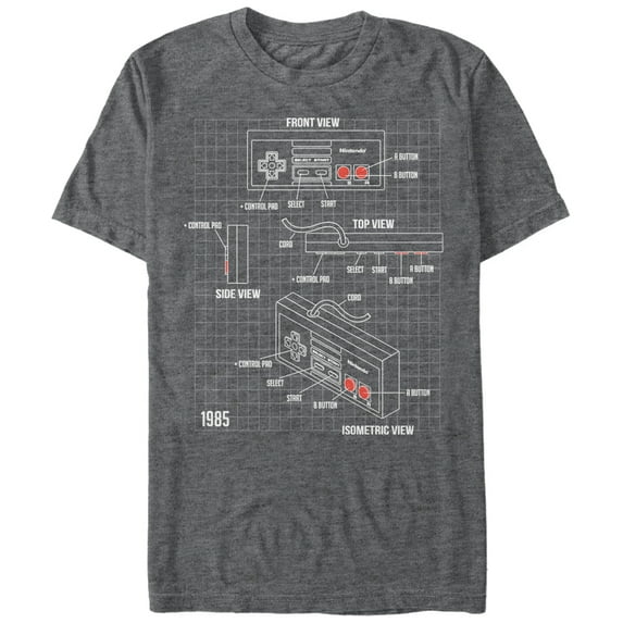 Men's Nintendo Schematic NES Controller Graphic Tee Charcoal Heather X Large