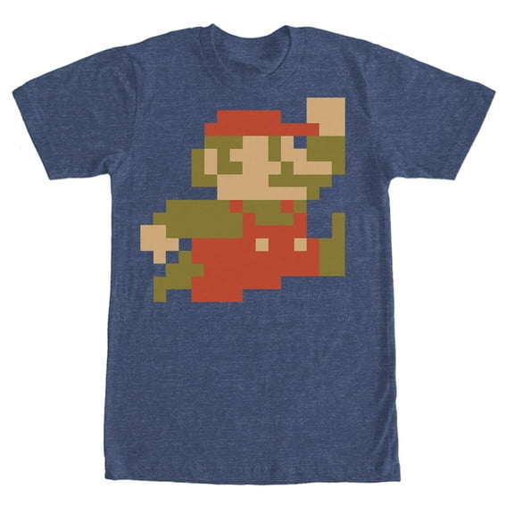 Men's Nintendo Small Mario Pixelated  Graphic Tee Navy Blue Heather 3X Large