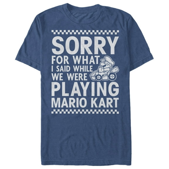 Men's Nintendo Sorry For What I Said Playing Mario Kart  Graphic Tee Navy Blue Heather Large