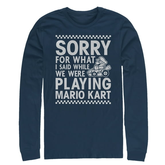Men's Nintendo Sorry For What I Said Playing Mario Kart  Long Sleeve Shirt Navy Blue Medium