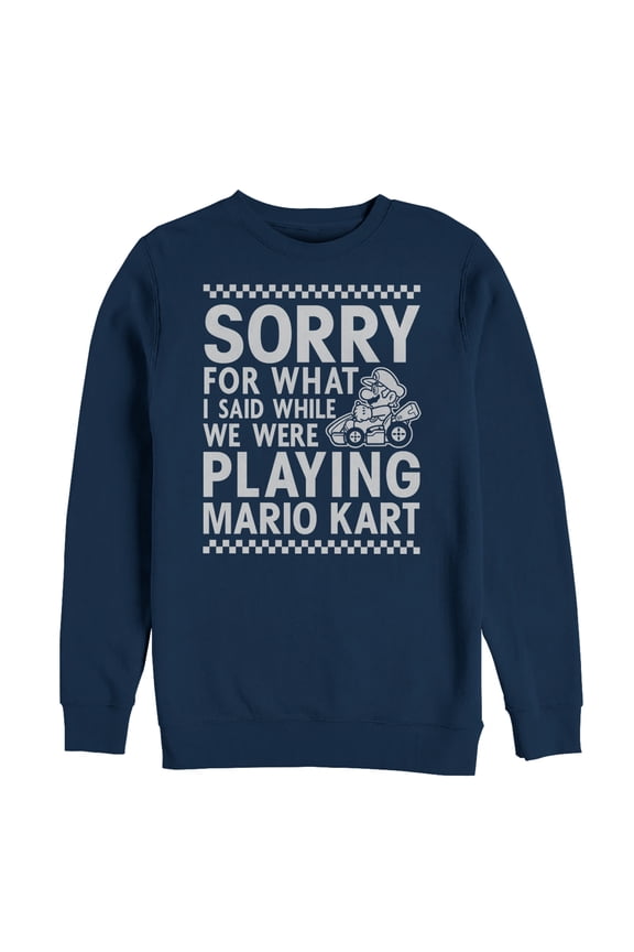 Men's Nintendo Sorry For What I Said Playing Mario Kart  Sweatshirt Navy Blue Small