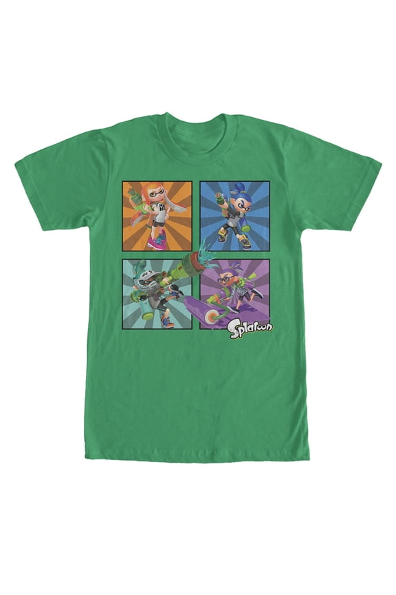 Men's Nintendo Splatoon Inkling Panels Graphic Tee Kelly Green Small