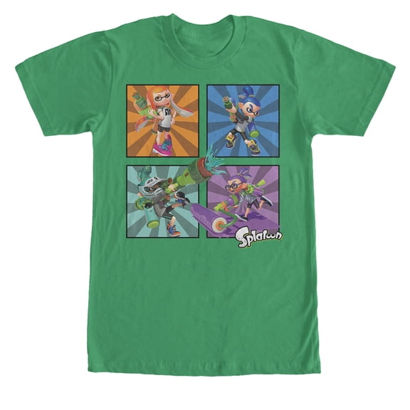 Men's Nintendo Splatoon Inkling Panels Graphic Tee Kelly Green X Large