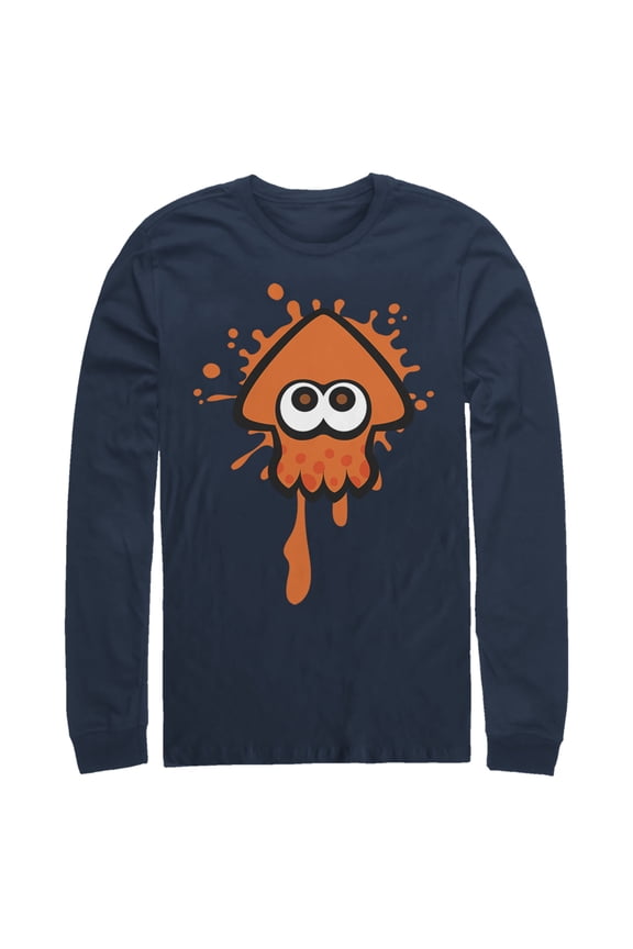 Men's Nintendo Splatoon Orange Inkling Squid Long Sleeve Shirt Navy Blue 2X Large