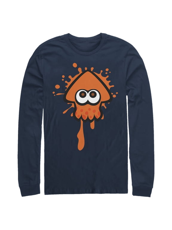 Men's Nintendo Splatoon Orange Inkling Squid Long Sleeve Shirt Navy Blue Large