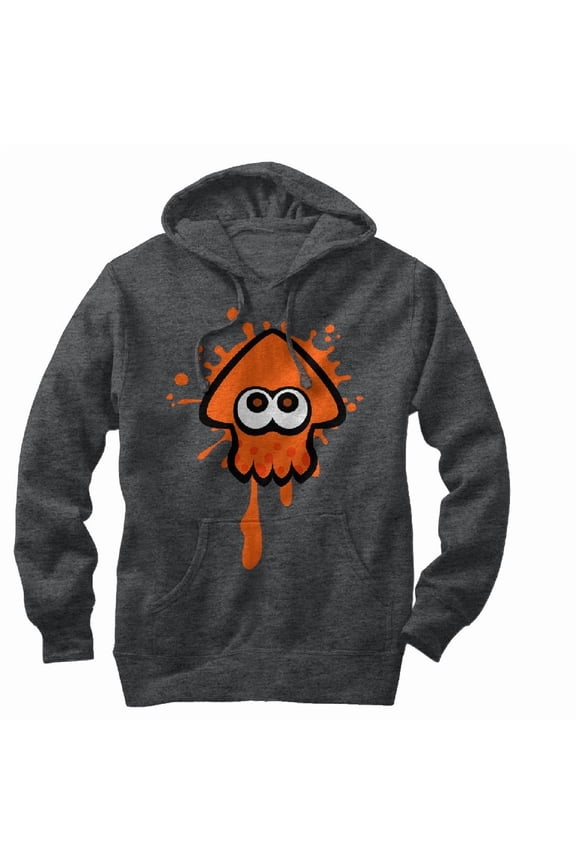 Men's Nintendo Splatoon Orange Inkling Squid Pull Over Hoodie Charcoal Heather Medium
