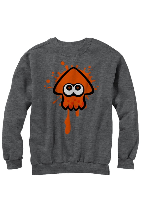 Men's Nintendo Splatoon Orange Inkling Squid Sweatshirt Charcoal Heather Large