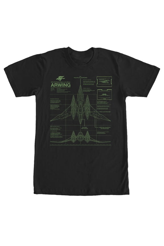 Men's Nintendo Star Fox Arwing Schematics Graphic Tee Black X Large
