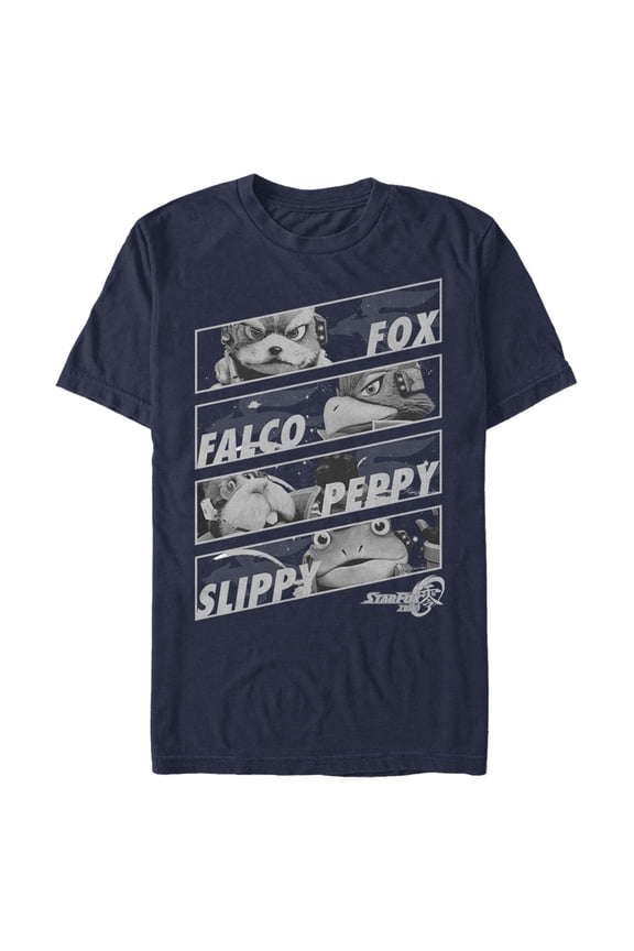 Men's Nintendo Star Fox Zero Character Panels Graphic Tee Navy Blue 2X Large