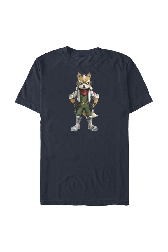 Men's Nintendo Starfox Fox Pose  Graphic Tee Navy Blue Medium