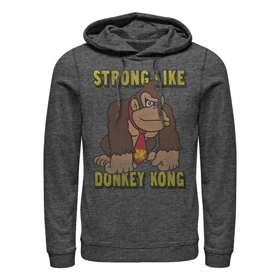Men's Nintendo Strong Like Donkey Kong  Pull Over Hoodie Charcoal Heather X Large
