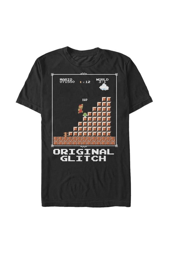 Men's Nintendo Super Mario 8-Bit NES Original Glitch Graphic Tee Black Large