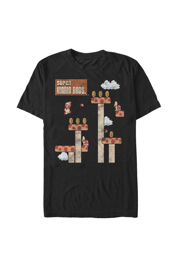 Men's Nintendo Super Mario 8-Bit Platform Jump Graphic Tee Black 2X Large