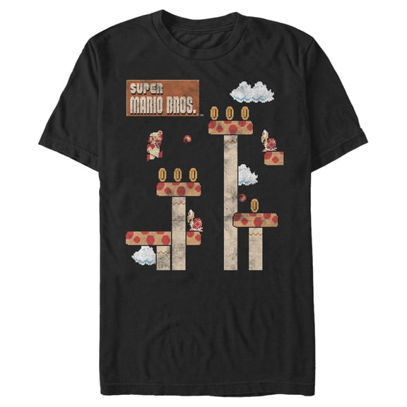 Men's Nintendo Super Mario 8-Bit Platform Jump Graphic Tee Black X Large