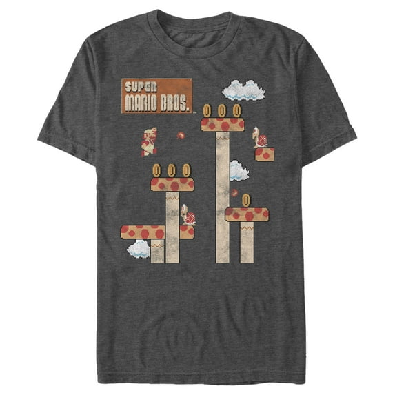 Men's Nintendo Super Mario 8-Bit Platform Jump Graphic Tee Charcoal Heather 2X Large