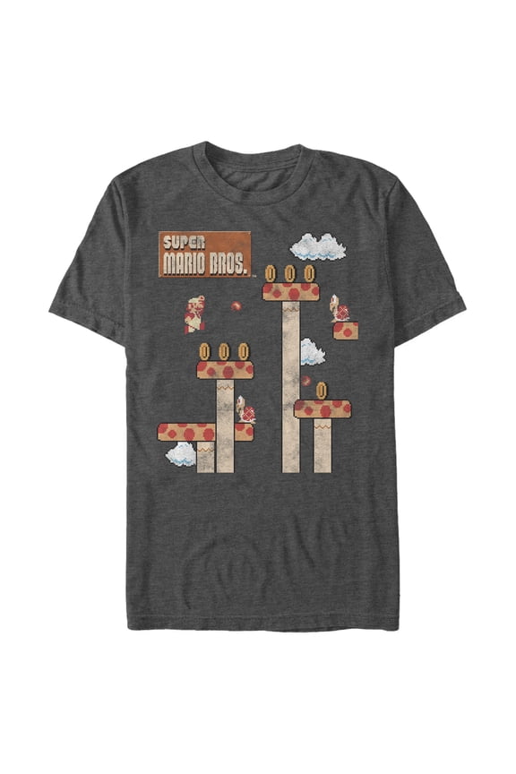 Men's Nintendo Super Mario 8-Bit Platform Jump Graphic Tee Charcoal Heather X Large