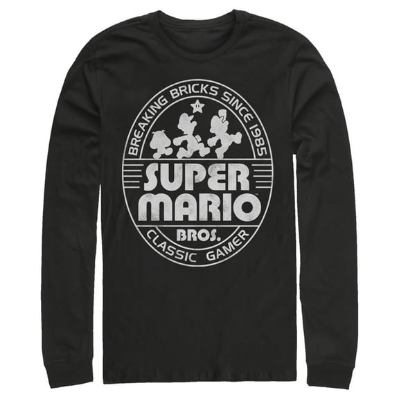 Men's Nintendo Super Mario Brick Break 85 Classic Gamer Long Sleeve Shirt Black X Large