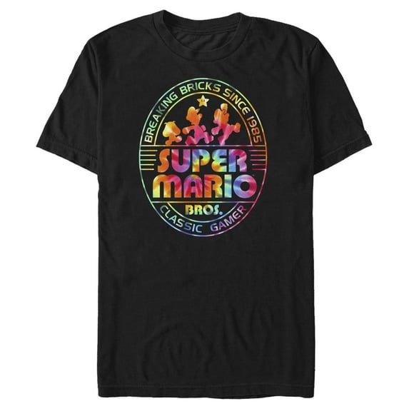 Men's Nintendo Super Mario Brick Break 85 Tie-Dye Logo Graphic Tee Black 4X Large