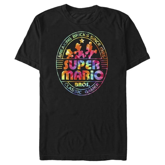 Men's Nintendo Super Mario Brick Break 85 Tie-Dye Logo  Graphic Tee Black Large