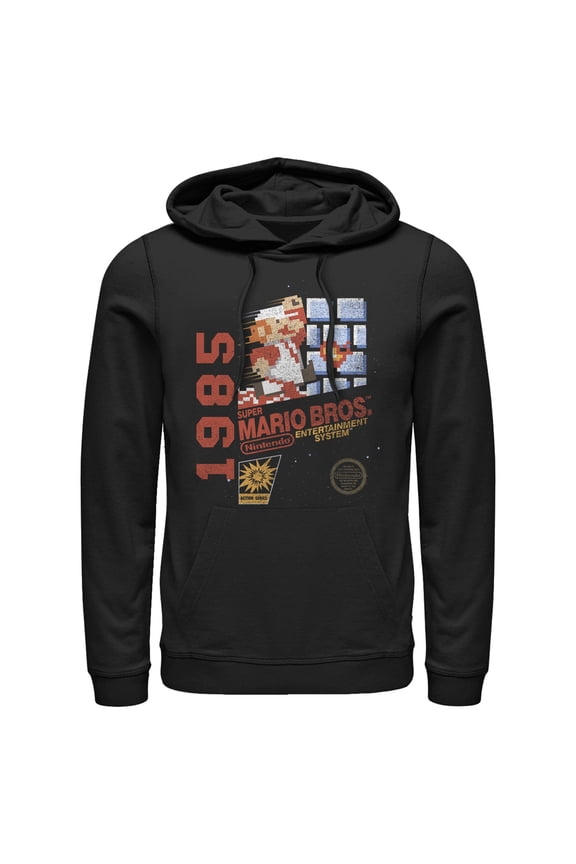 Men's Nintendo Super Mario Bros 1985 Box Art Pull Over Hoodie