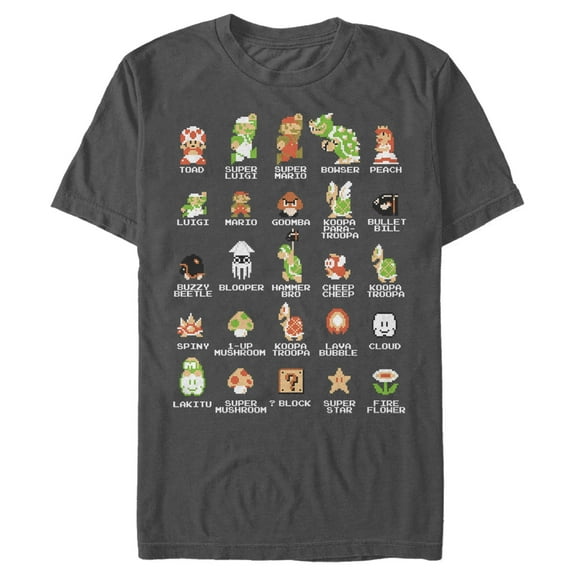 Men's Nintendo Super Mario Bros Character Guide  Graphic Tee Charcoal X Large