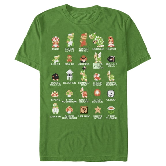 Men's Nintendo Super Mario Bros Character Guide Graphic Tee Kelly Green 2X Large