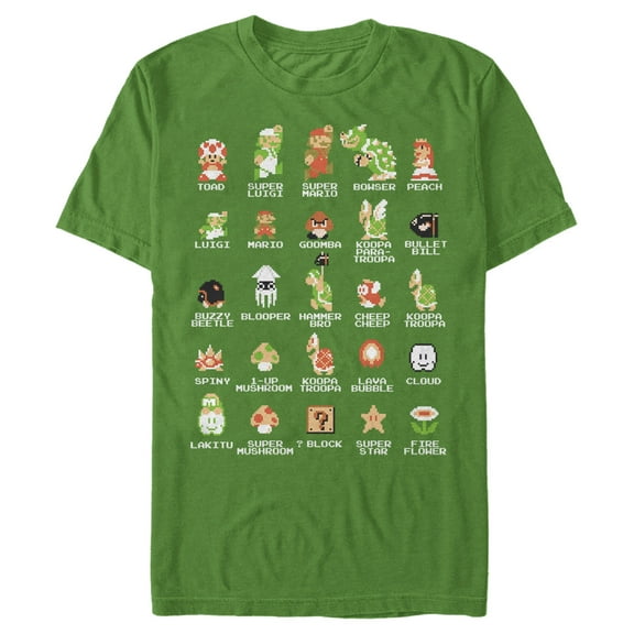 Men's Nintendo Super Mario Bros Character Guide Graphic Tee Kelly Green 3X Large