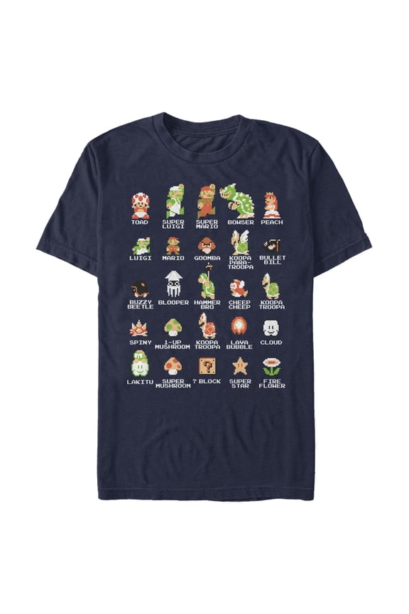 Men's Nintendo Super Mario Bros Character Guide  Graphic Tee Navy Blue Medium