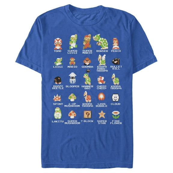 Men's Nintendo Super Mario Bros Character Guide  Graphic Tee Royal Blue 2X Large