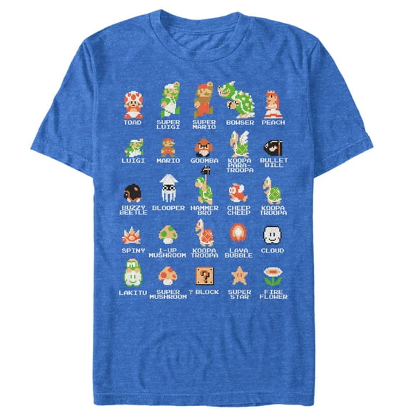 Men's Nintendo Super Mario Bros Character Guide  Graphic Tee Royal Blue Heather Small