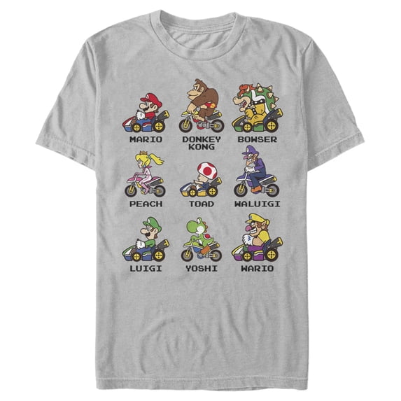 Men's Nintendo Mario Kart Cast Graphic Tee Silver Small