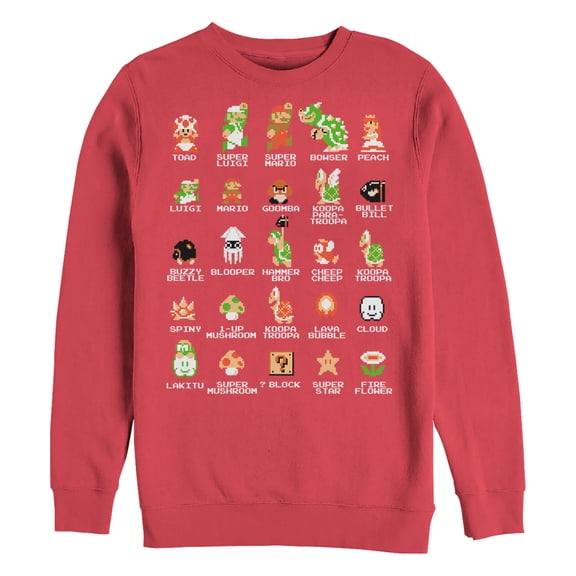 Men's Nintendo Super Mario Bros Character Guide Sweatshirt Red 2X Large