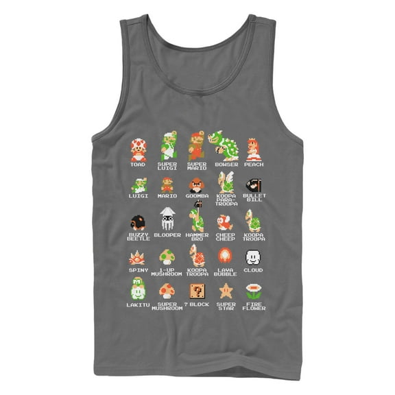 Men's Nintendo Super Mario Bros Character Guide Tank Top Charcoal 2X Large