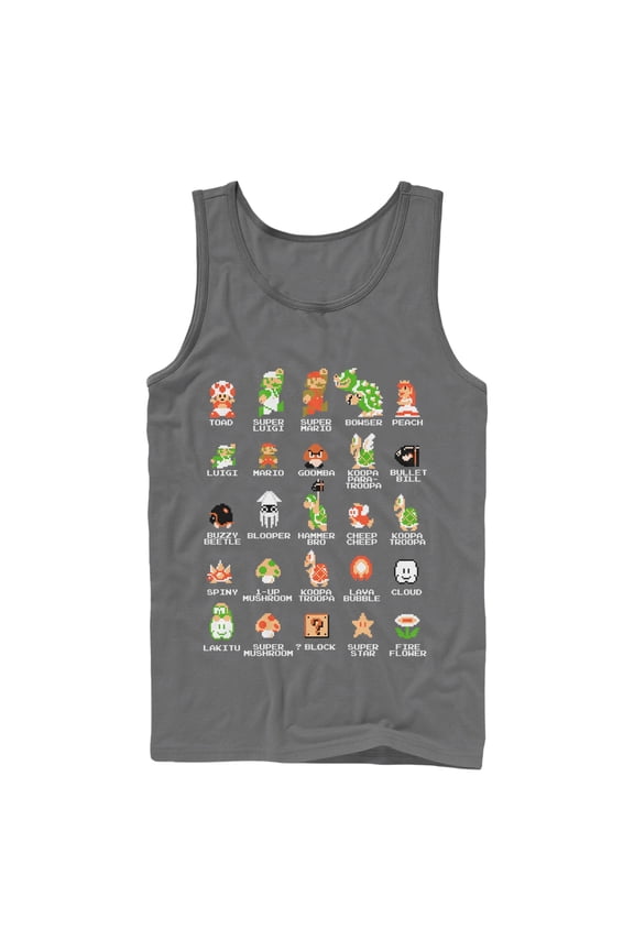 Men's Nintendo Super Mario Bros Character Guide Tank Top Charcoal Large