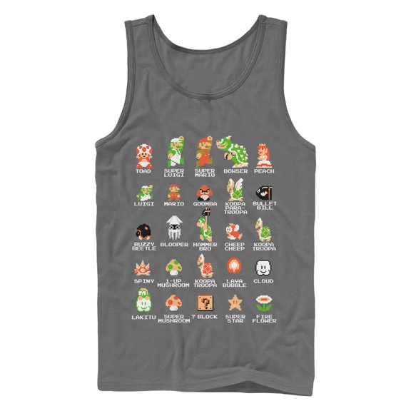 Men's Nintendo Super Mario Bros Character Guide Tank Top Charcoal Medium